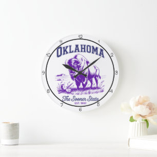 Oklahoma Sooner State Bison Large Clock
