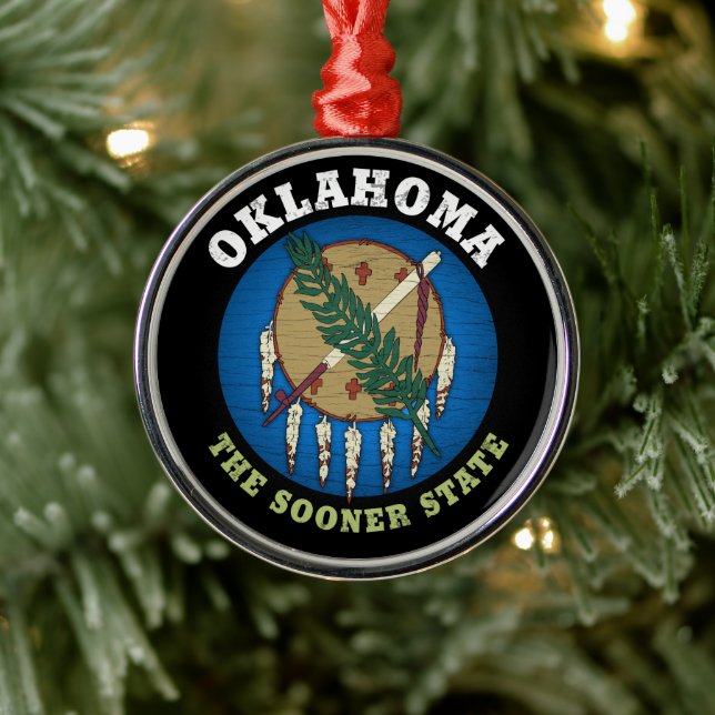 OKLAHOMA SOONER STATE FLAG METAL TREE DECORATION (Tree)