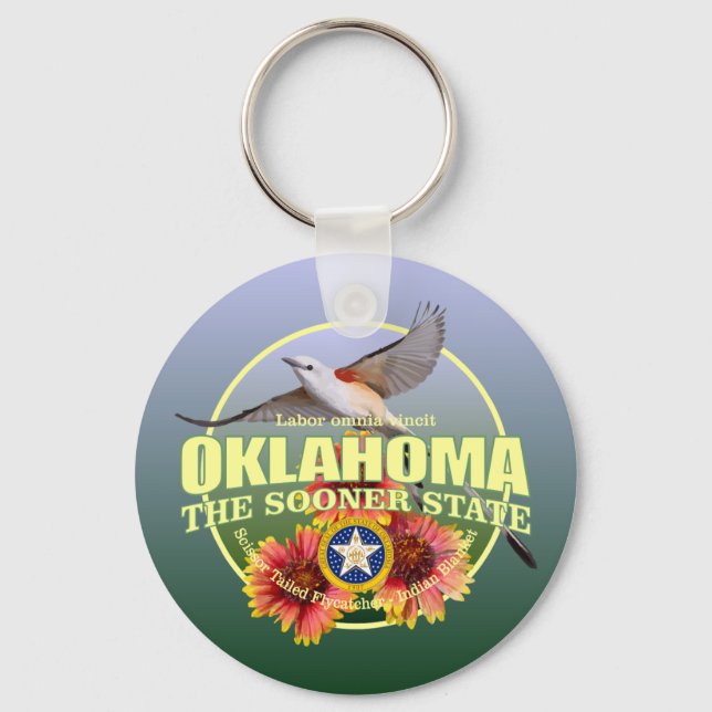 Oklahoma State Bird & Flower Key Ring (Front)