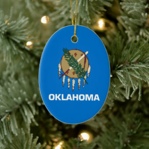 Oklahoma State Flag Ceramic Tree Decoration