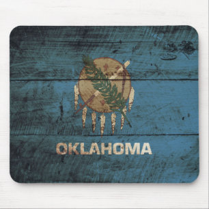 Oklahoma State Flag on Old Wood Grain Mouse Mat