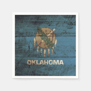 Oklahoma State Flag on Old Wood Grain Napkin