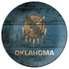 Oklahoma State Flag on Old Wood Grain