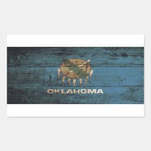 Oklahoma State Flag on Old Wood Grain Rectangular Sticker