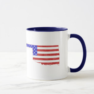Oklahoma State Silhouette Map Shape American Flag Mug
