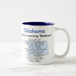 Oklahoma Symbols & Map Two-Tone Coffee Mug