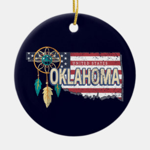 Oklahoma United States Retro Map Vintage USA Lugga Ceramic Tree Decoration