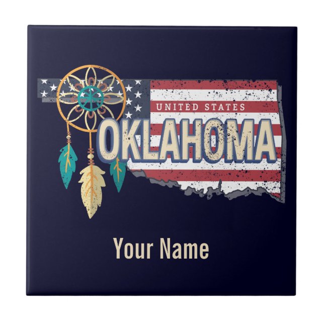 Oklahoma United States Retro Map Vintage USA Tile (Front)