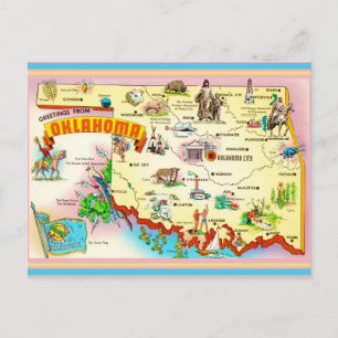 Oklahoma Vintage Map Postcard