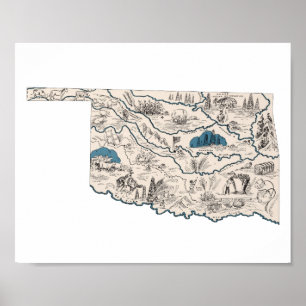 Oklahoma Vintage Picture Map Poster