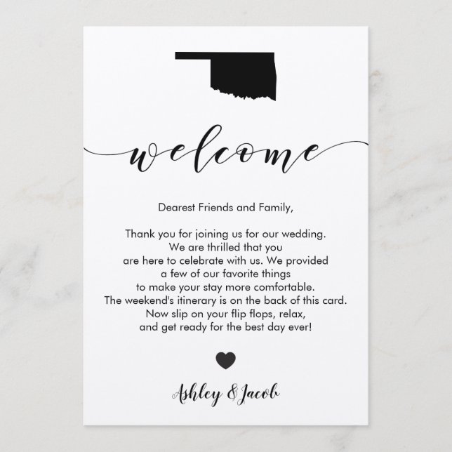 Oklahoma Wedding Welcome Letter & Itinerary Card (Front)