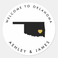 Oklahoma Wedding Welcome Sticker Tag, Black, Gold