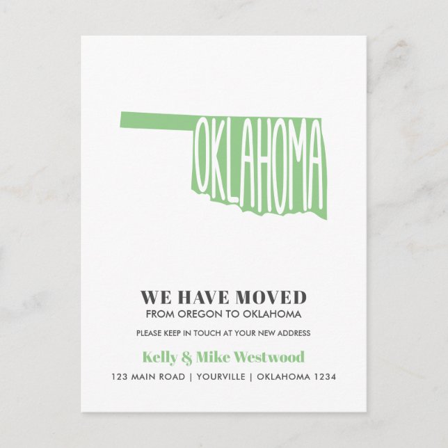OKLAHOMA We've moved New address New Home Postcard (Front)