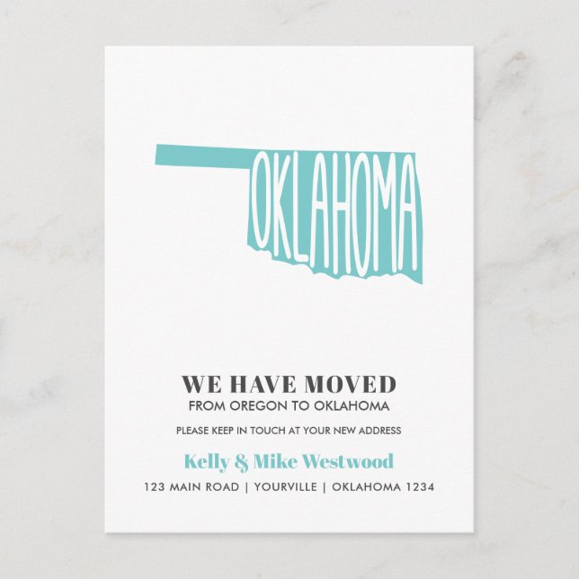 OKLAHOMA We've moved New address New Home Postcard (Front)