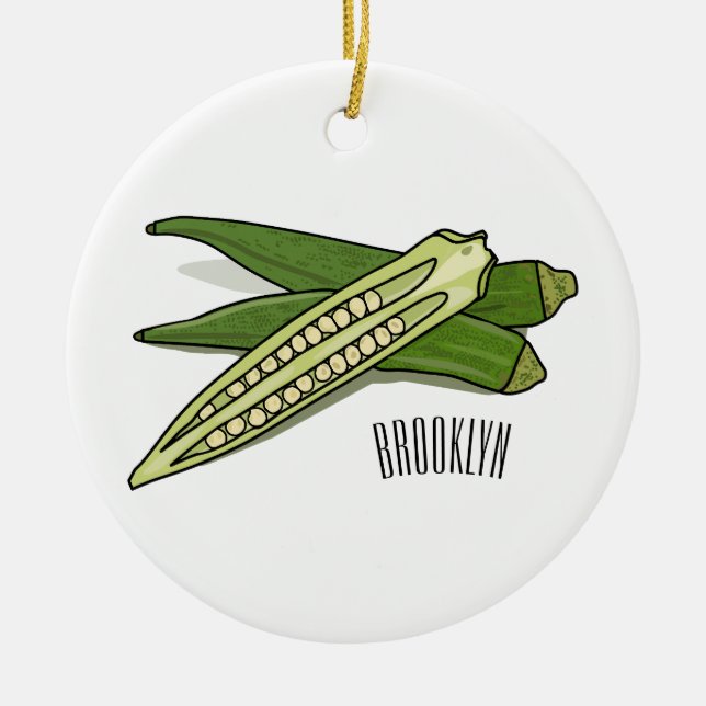 Okra cartoon illustration ceramic tree decoration (Front)