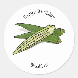 Okra cartoon illustration classic round sticker