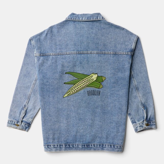 Okra cartoon illustration denim jacket (Back)