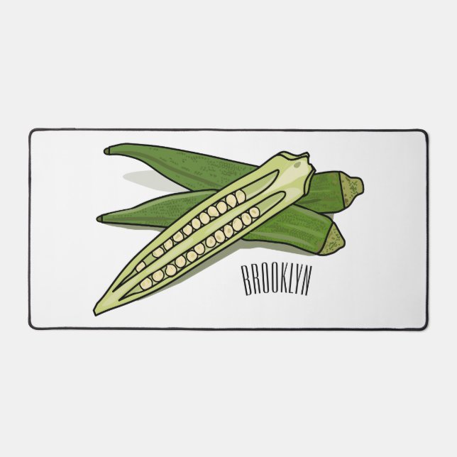 Okra cartoon illustration desk mat (Front)