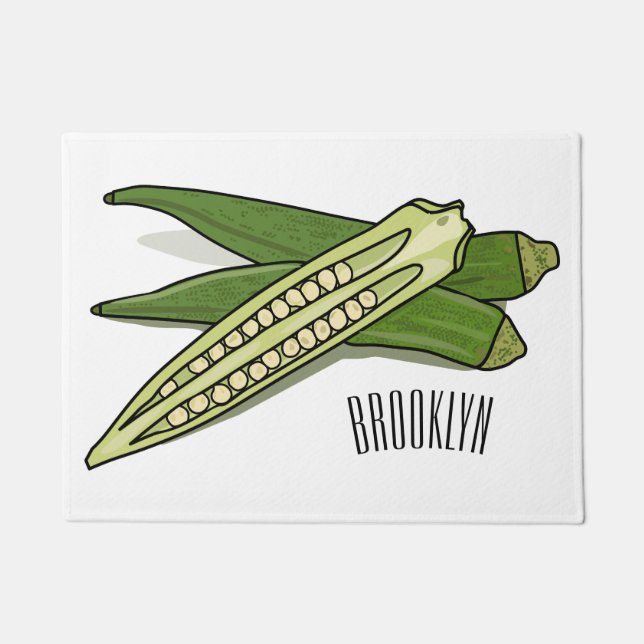 Okra cartoon illustration doormat (Front)
