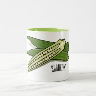 Okra cartoon illustration Two-Tone coffee mug