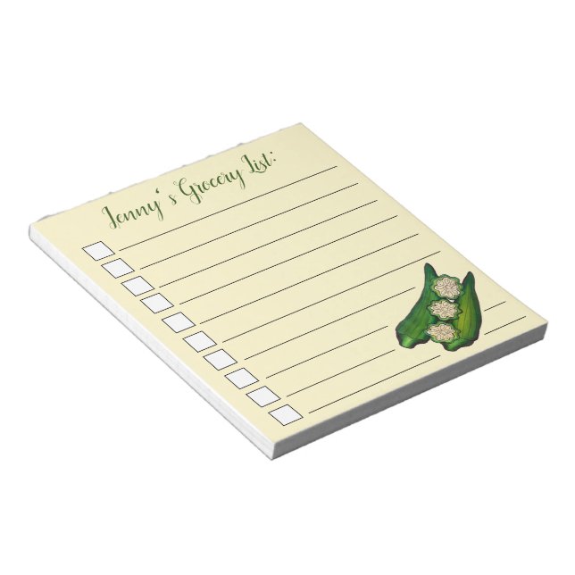 Okra Pods Veggie Vegetable Gumbo Grocery List Notepad (Angled)