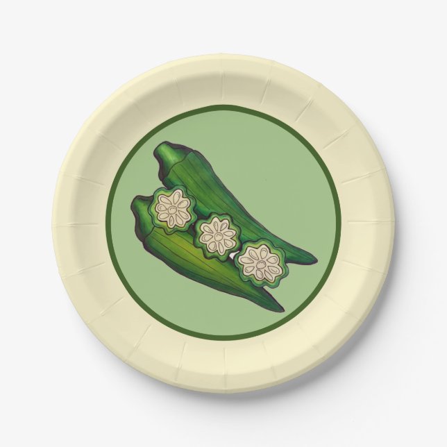 Okra Pods Veggie Vegetable Gumbo Southern Food Paper Plate (Front)