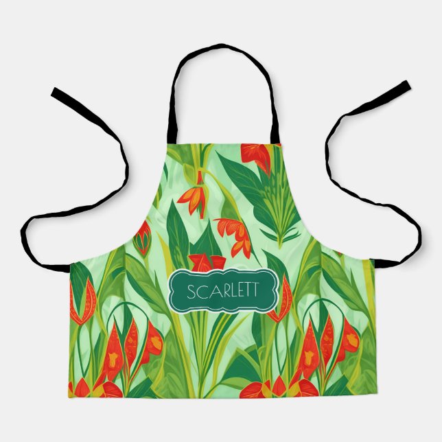 Okra Retro Colourful Personalised Pattern Apron (Front)
