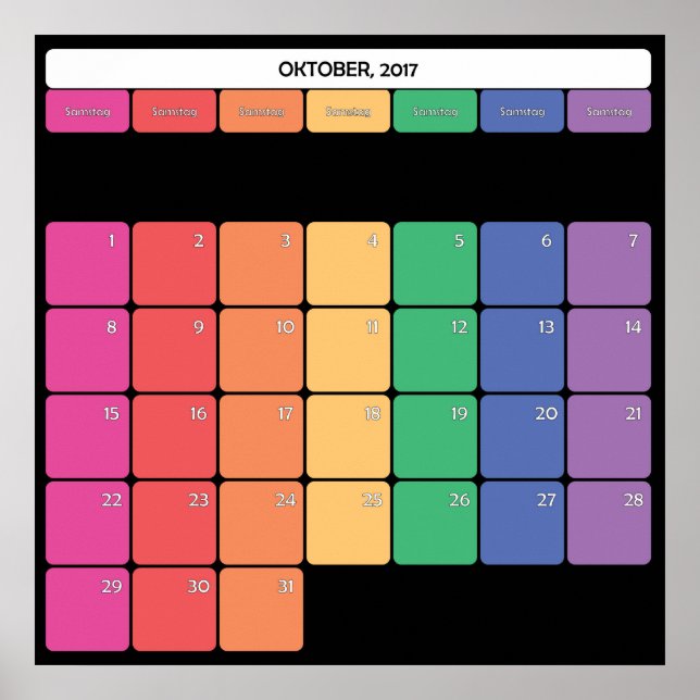 Oktober 2017 kallender planner german poster (Front)
