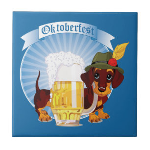Oktoberfest Beer and Dog Ceramic Tile