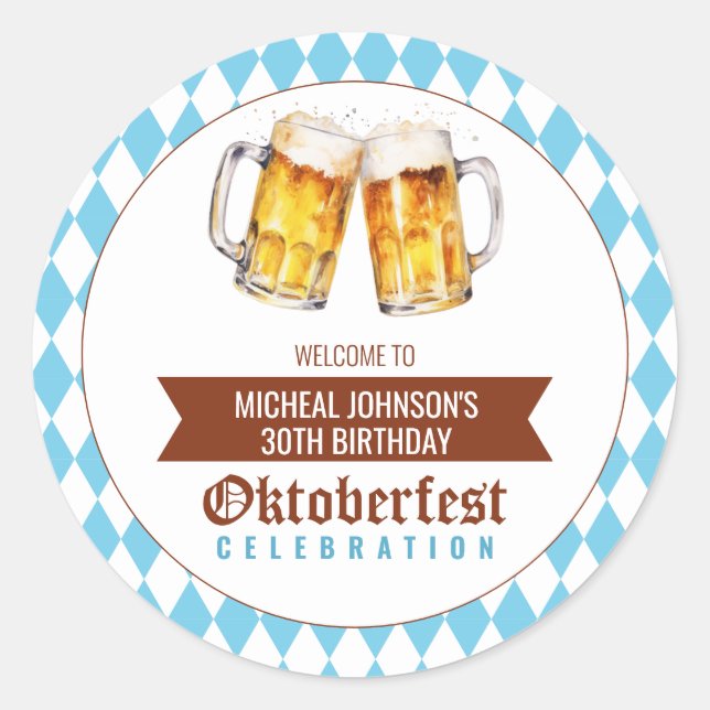 Oktoberfest Beer Birthday Party  Classic Round Sticker (Front)