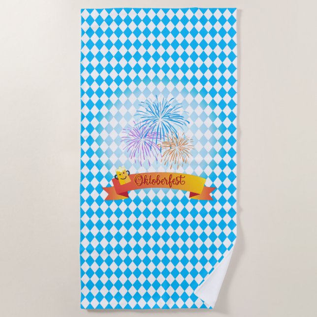 OKTOBERFEST beer festival decoration Blue pattern Beach Towel (Front)