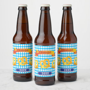 OKTOBERFEST beer festival decoration Blue pattern Beer Bottle Label