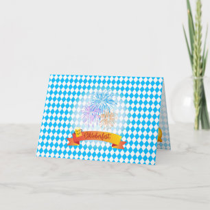 OKTOBERFEST beer festival decoration Blue pattern Card