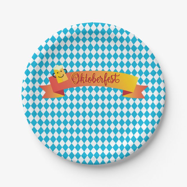 OKTOBERFEST beer festival decoration blue pattern Paper Plate (Front)