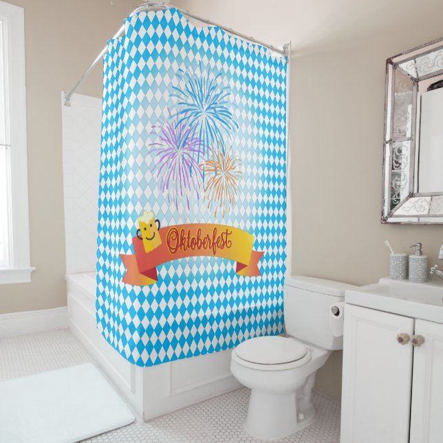 OKTOBERFEST beer festival decoration Blue pattern Shower Curtain (In Situ)