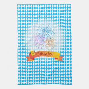 OKTOBERFEST beer festival decoration Blue pattern Tea Towel