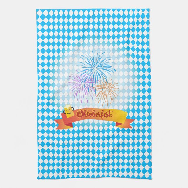 OKTOBERFEST beer festival decoration Blue pattern Tea Towel (Vertical)