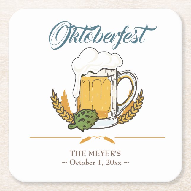 Oktoberfest Beer Festival Square Paper Coaster (Front)