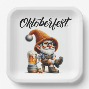 Oktoberfest Beer Gnome Paper Plate