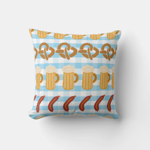 Oktoberfest: beer, pretzel, sausage pattern cushion
