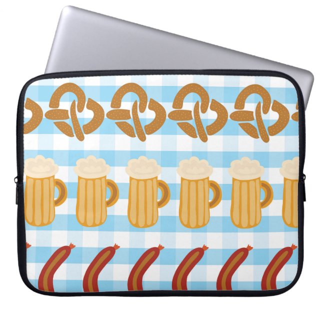 Oktoberfest: beer, pretzel, sausage pattern laptop sleeve (Front)