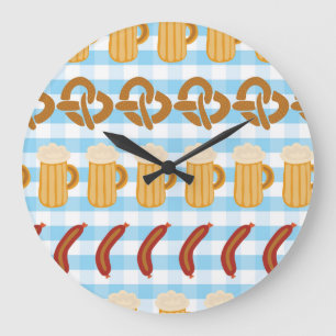 Oktoberfest: beer, pretzel, sausage pattern large clock