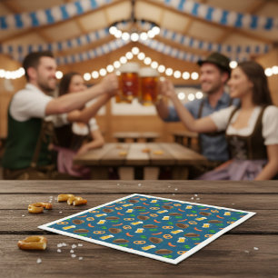 Oktoberfest Beer, Pretzel & Sausage Pattern  Napkin