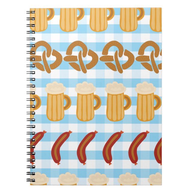 Oktoberfest: beer, pretzel, sausage pattern notebook (Front)