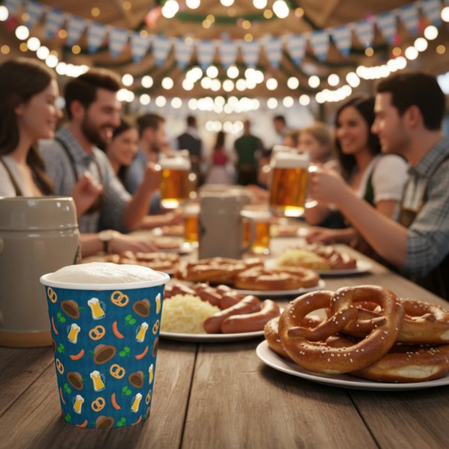 Oktoberfest Beer, Pretzel & Sausage Pattern Paper  Cups (Creator Uploaded)