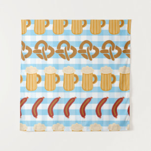 Oktoberfest: beer, pretzel, sausage pattern tapestry