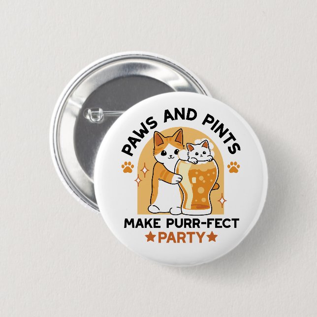 Oktoberfest Cat Party Paws and Pints 6 Cm Round Badge (Front & Back)