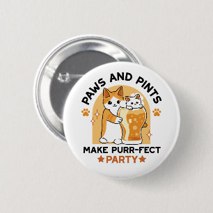 Oktoberfest Cat Party Paws and Pints 6 Cm Round Badge