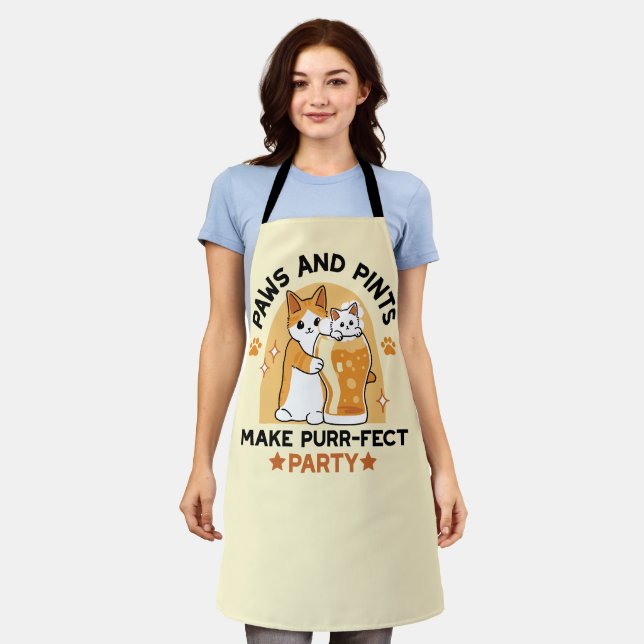 Oktoberfest Cat Party Paws and Pints Apron (Worn)