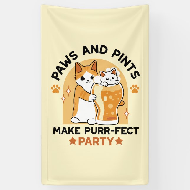 Oktoberfest Cat Party Paws and Pints Banner (Vertical)